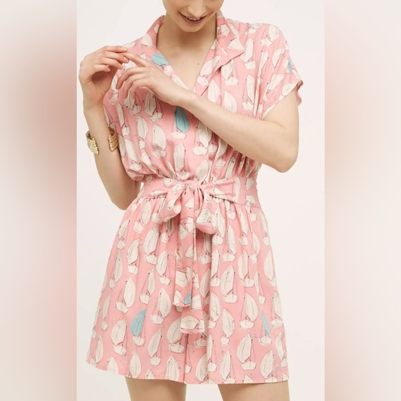 Maeve Anthropologie Pink with Sailboat Tourista Romper - Picture 1 of 15